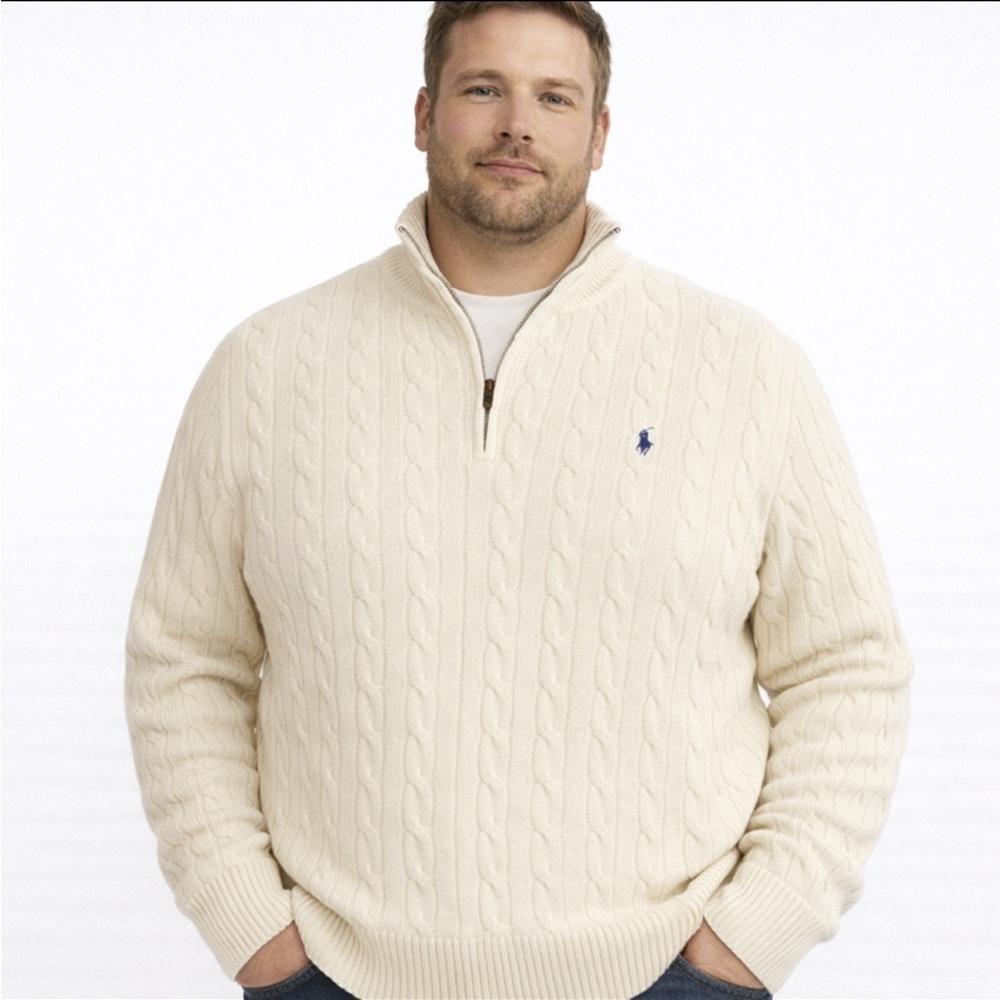 Polo Ralph Lauren 100% Silk 1/4 Zip Sweater Cable Knit Men's 3XB Quiet Luxury